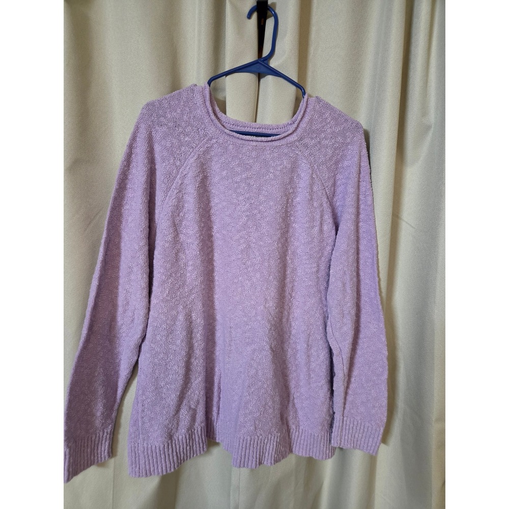 LL Bean Women 2X Lilac Cotton Raglan Long Sleeve Crew Neck Sweater
